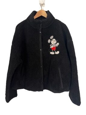 Disney Mickey Mouse Full Zip Black Sherpa Jacket Adult XL Disneyland Fleece